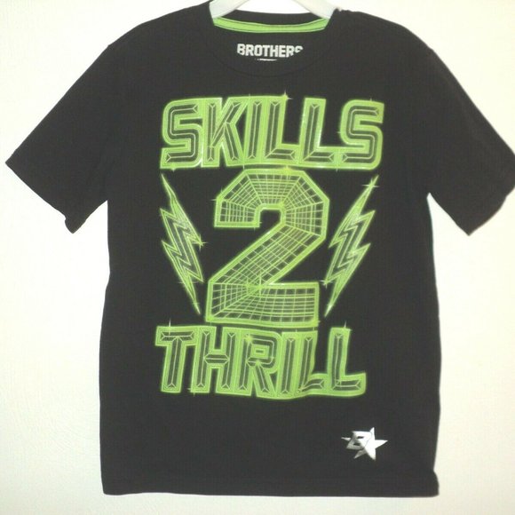 Brothers B11 Cool Gear Boys Shirt Size XXS 6 Black Skills 2 Thrill Short Sleeves - Picture 1 of 3